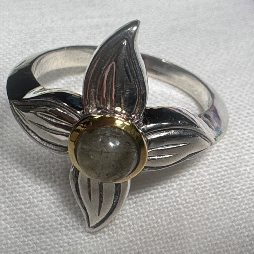 Sundance Silver Ring with Gold Floral Accent